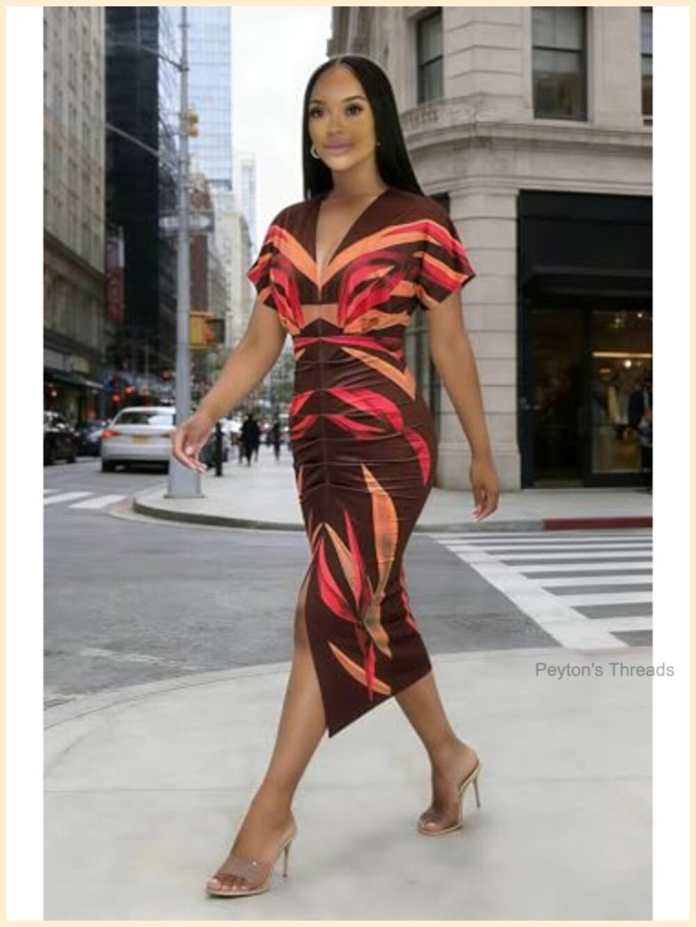 Women's V-Neck Ruched Bodycon Maxi Dress Short Sleeve Plus Size Summer Casual - Picture 3 of 6